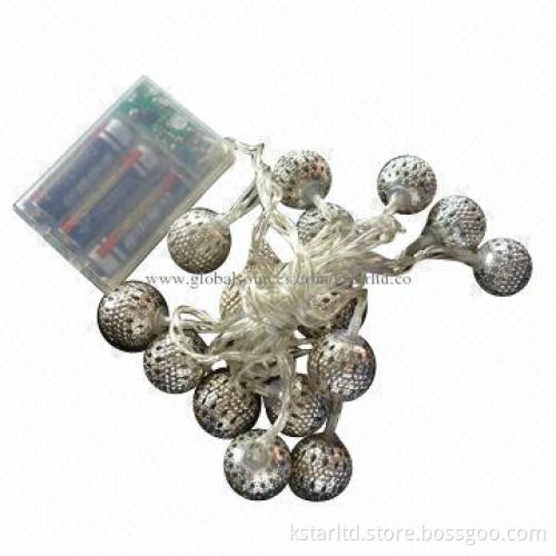 3AA battery lights, 16pcs warm white LED and silver metal ball